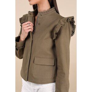 Lulus Harmen Olive Green Ruffled Utility Jacket - Size XL